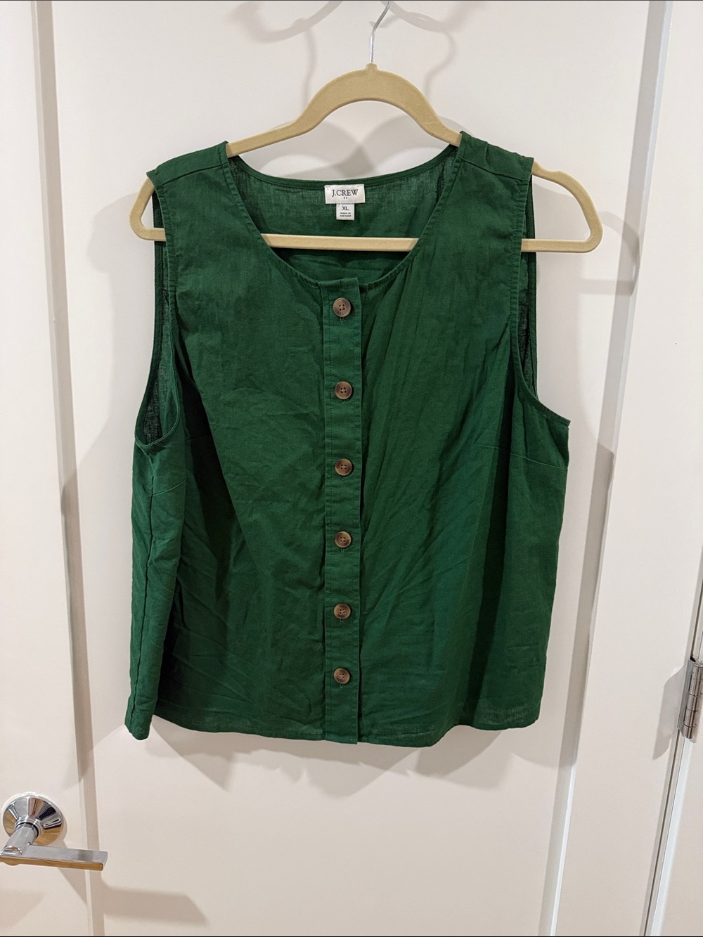 J. Crew Dark Green Button-Front Sleeveless Tank